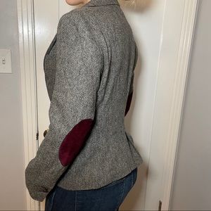 Zara Basic Herringbone Blazer with Elbow Patches L